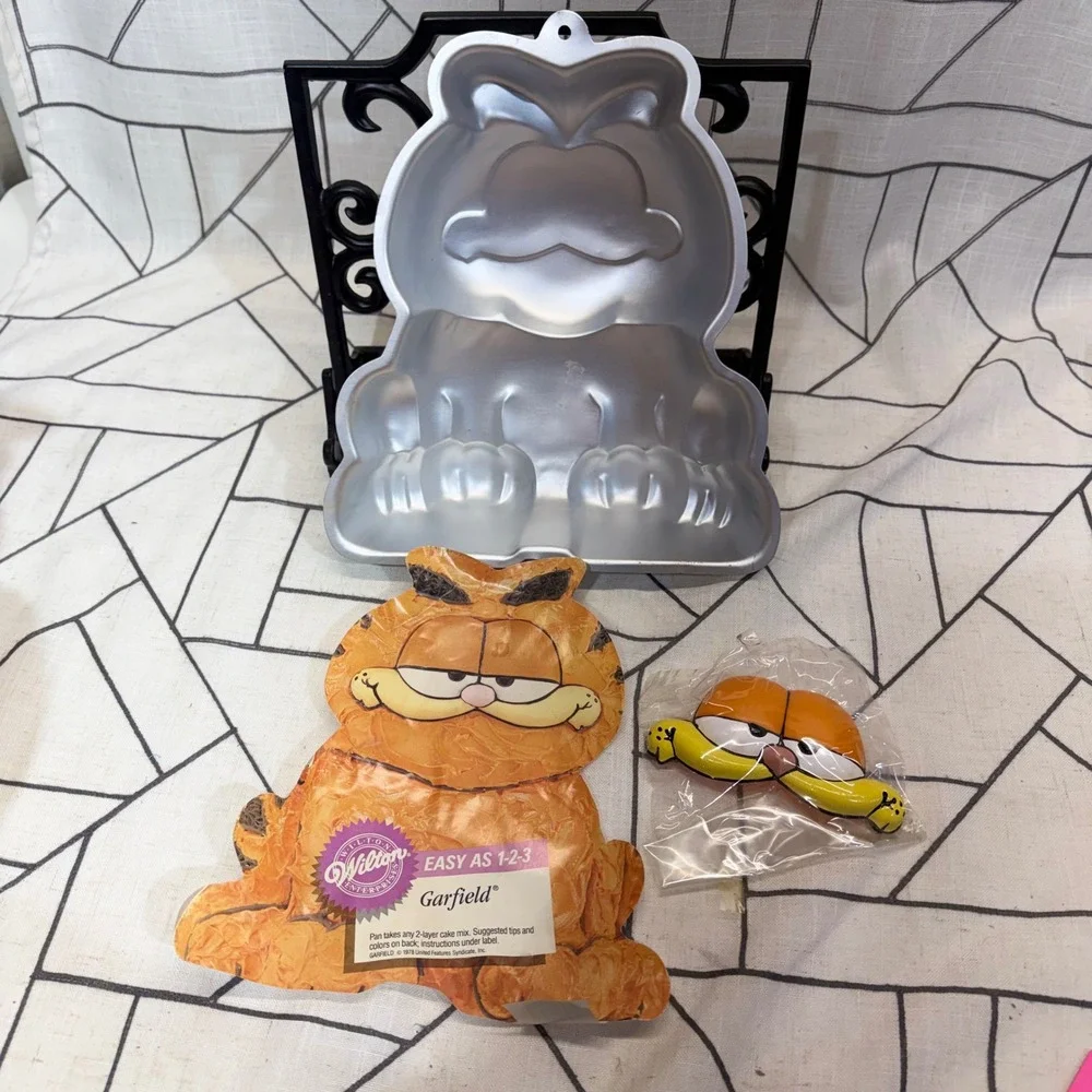 Wilton Garfield Cake Pan OS Silver Vintage 1978 Aluminum Mold with Face Plate